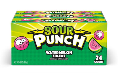 (S1 - 06) Box - US - Sour Punch Straws - Watermelon standard size - 2oz (57g) x 24 units - SugarMarket.ca