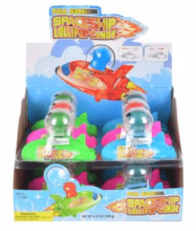 (S1 - 07) Box - CHINA - Koko Novelty Pull - Back Spaceship Lolli 15g x 12 units - SugarMarket.ca