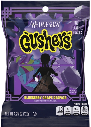 (S1 - 08) Box - US - Fruit Gushers - Wednesday Addams - Blueberry Grape Fruit 4.25oz (120g) x 8 units - SugarMarket.ca
