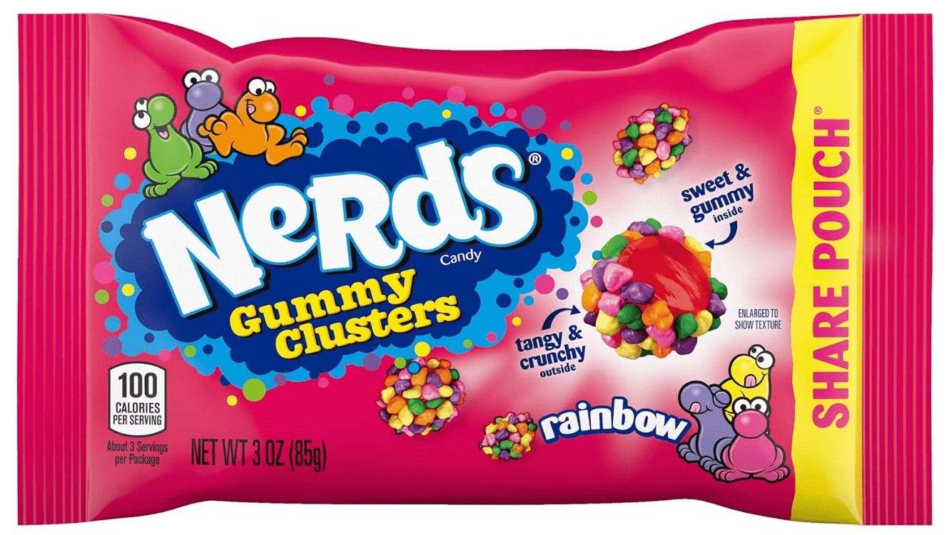 (S1 - 08) Box - Us - Wonka Nerds Gummy Clusters - RAINBOW - SHARE POUCH 3 oz x 12 units - SugarMarket.ca
