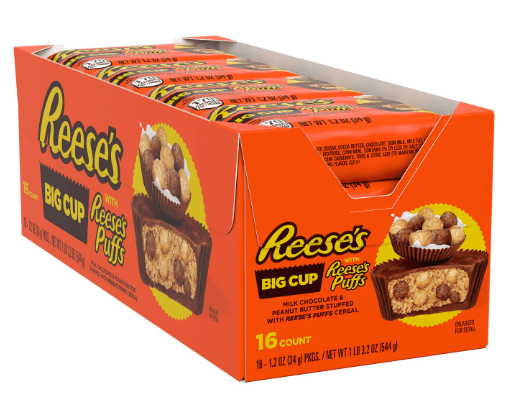 (S2 - 02) Box - Us - Reese Big Cup with Reese Puffs - Standard Size 1.2oz (34g) x 16 units - SugarMarket.ca