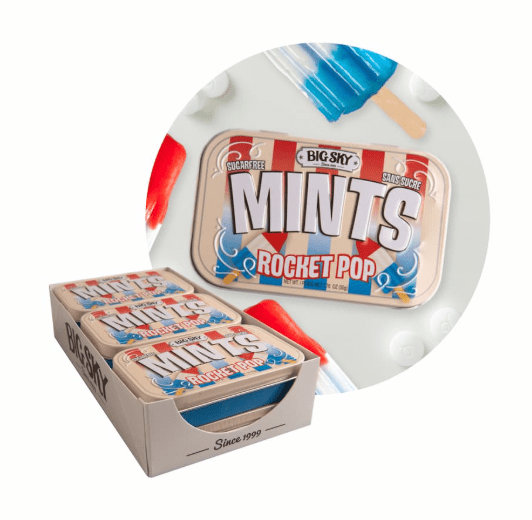 (S2 - 04) Box - Canada - Big Sky - Sugar Free Mints - Rocket Pop Flavour 50g x 6 units - SugarMarket.ca