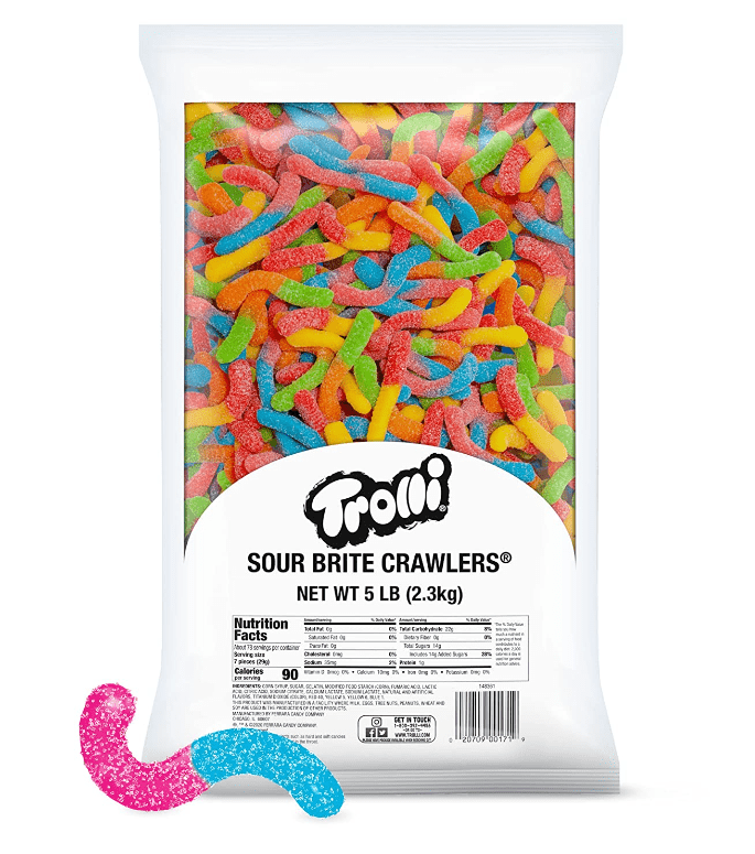 (S2 - 06) US - Bulk - Trolli Sour Brite Crawlers Gummy Worms 5LB (2.3KG) x 1 Bag - SugarMarket.ca
