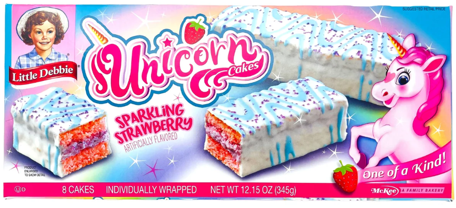 (S2 - 07) Box - Little Debbie - Unicorn Sparkling Strawberry (8 Cakes) 12.15oz (345g) x 1 Box - SugarMarket.ca