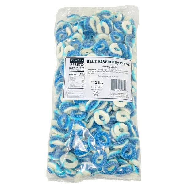 (S3 - 02) Turkey - Bulk Kervan Gummy Blue Raspberry Rings 5lb (2.27kg) X 1 Bag - SugarMarket.ca