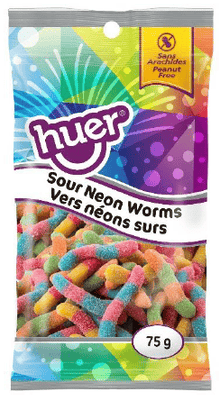 (S3 - 04) Huer - PEG 75g Bag - Neon Worms - Sour x 1 units - SugarMarket.ca