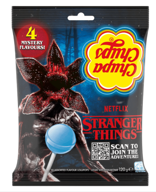 (S4 - 01) Box - Chupa Chups - Stranger Things 4 Flavours Lollipops Bag 120g x 12 Units - SugarMarket.ca