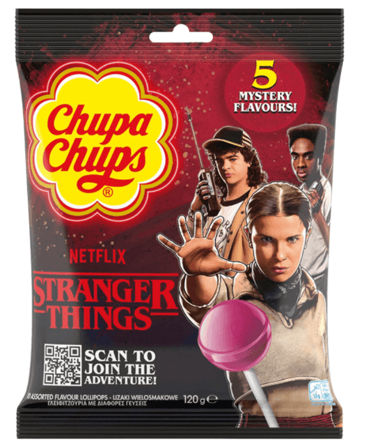 (S4 - 01) Box - Chupa Chups - Stranger Things 5 Flavours Lollipops Bag 120g x 12 Units - SugarMarket.ca