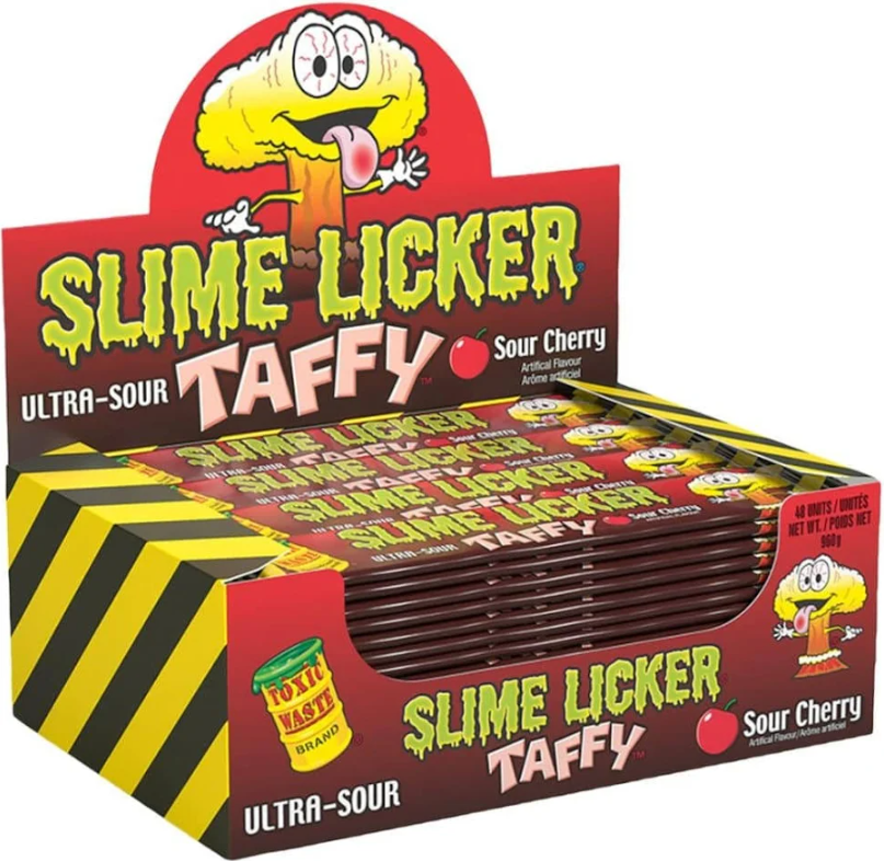 (S4 - 01) Box - Toxic Waste Slime Licker Taffy - Sour Cherry 20g x 48 Units - SugarMarket.ca