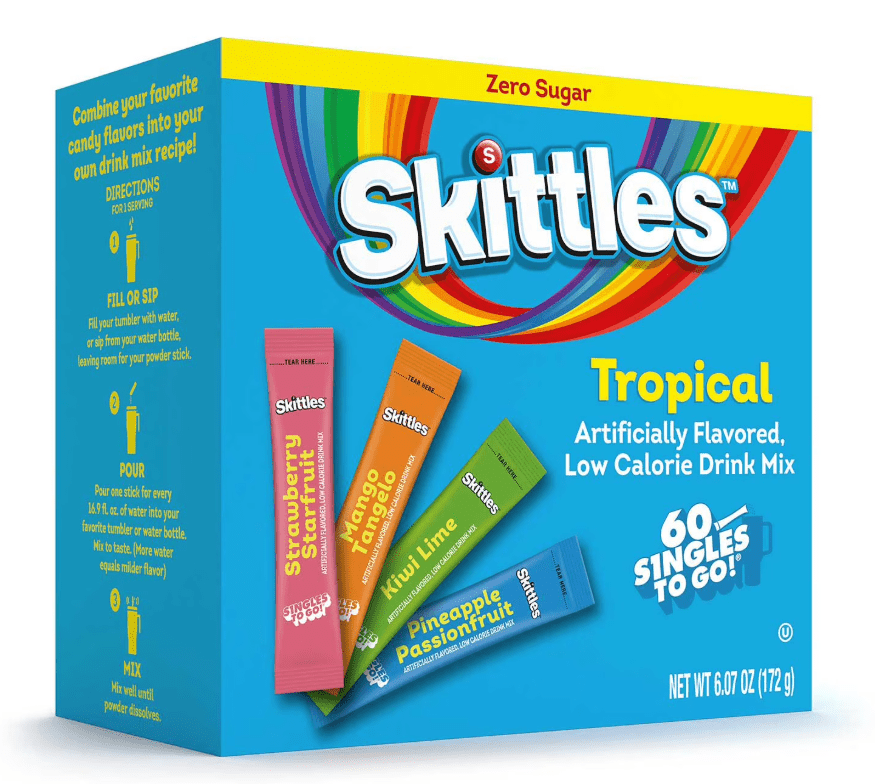 (S5 - 01)Box - Drink Mix - Zero Sugar - Skittles - Tropical Variety (60 Pack) 6.07oz (172g) x 1 Box - SugarMarket.ca