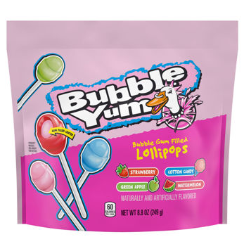 (S5 - 07) Box - Bubble Yum - Bubble Gum Filled Lollipops Sub Bag 8.80oz (249g) x 6 Units - SugarMarket.ca