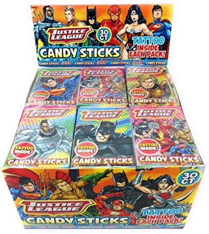 (S5 - 07) Box - Colombia - Justice League Candy Sticks with Tattoo .52oz 30 Units - SugarMarket.ca