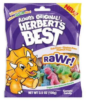 (S6 - 02) Box - Herberts Best Rawr - Sour Dinosaurs Peg Bag - 3.5oz (99g) x 12 Units - SugarMarket.ca