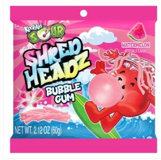 (S6 - 04) Box - China - Kool - Aid SOUR Shred Headz - Sour Watermelon Bubblegum Peg Bag 2.12oz(60g) x 12 Units - SugarMarket.ca