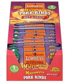(S6 - 05) Box - Us - Lowreys Microwave Pork Rinds - Hot & Spicy 1.75oz (49g) x 18 units - SugarMarket.ca