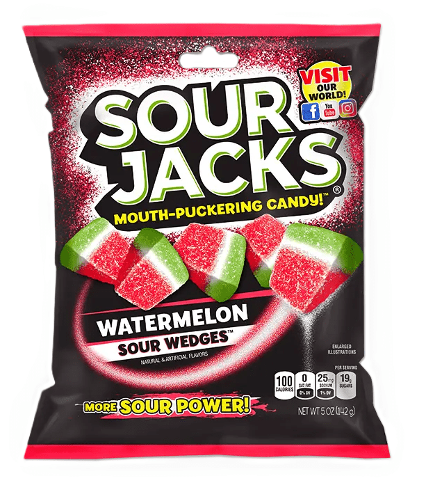 (S6 - 05) US - Peg Bag - Sour Jacks - WATERMELON Sour Wedges 5oz (142g) x 1 Unit - SugarMarket.ca