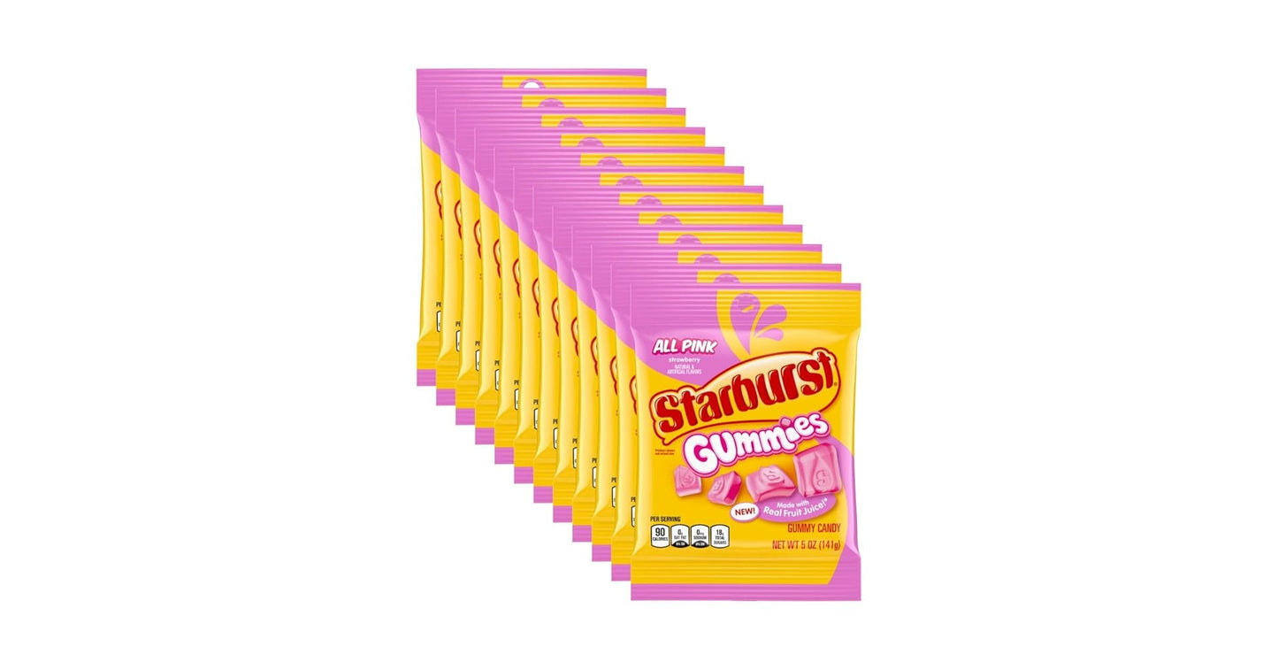 (S6 - 06) Box - US - Peg Bag - Starburst Gummies - All Pink 5oz(141g) x 12 units - SugarMarket.ca