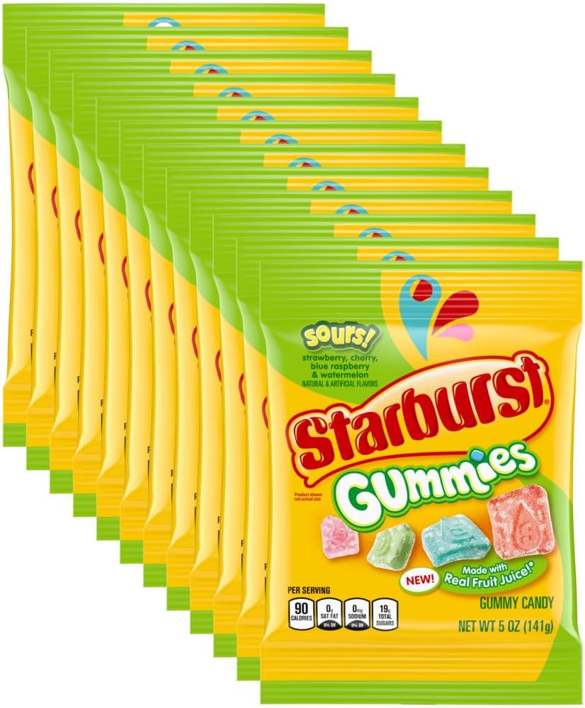 (S6 - 06) Box - US - Peg Bag - Starburst Gummies - Sours 5oz(141g) x 12 units - SugarMarket.ca