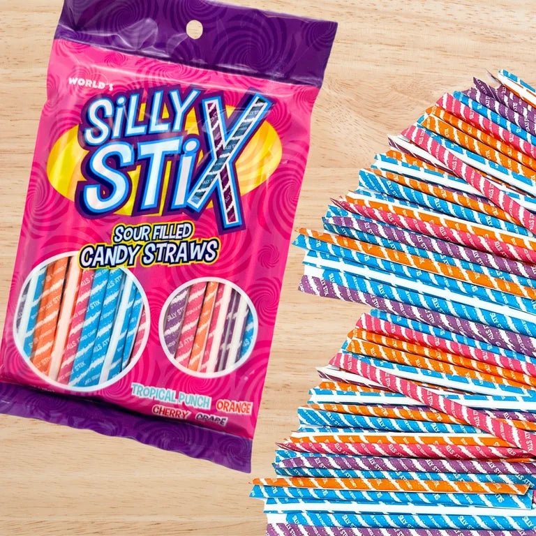 (S6 - 06) Box - US - World Silly Stix Straws Peg Bag 2.75 oz (78g) x 24 Units - SugarMarket.ca
