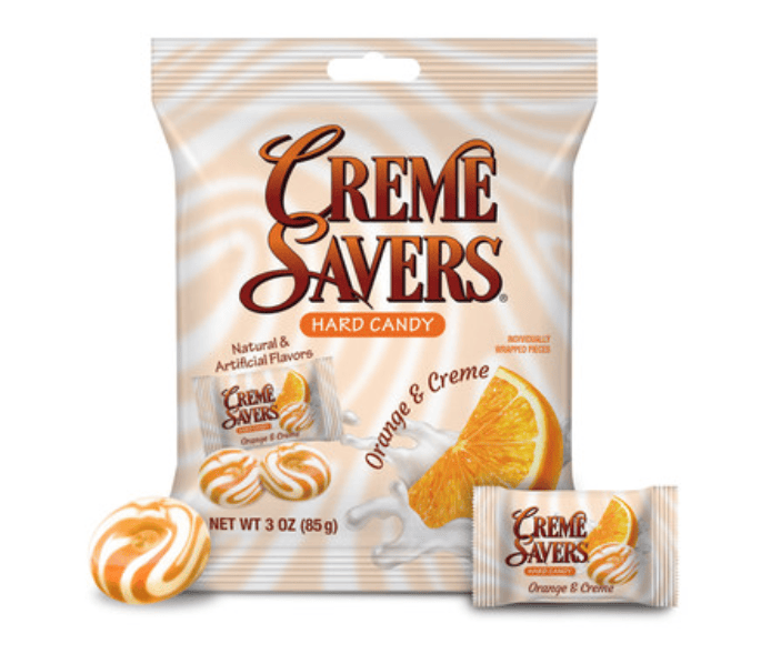 (S6 - 06) GREECE - Creme Savers - Orange & Creme Peg BAG 3oz (85g) x 1 unit - SugarMarket.ca