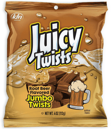 (S6 - 06) JUICY TWISTS - ROOT BEER PEG BAG 4oz (113g) x 1 Unit - SugarMarket.ca