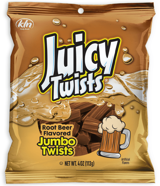 (S6 - 06) JUICY TWISTS - ROOT BEER PEG BAG 4oz (113g) x 1 Unit - SugarMarket.ca