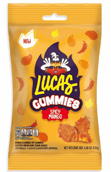 (S6 - 06) MEXICO - Peg Bag - Lucas Spicy - Mango Gummies 4.58oz (130g) x 1 Unit - SugarMarket.ca