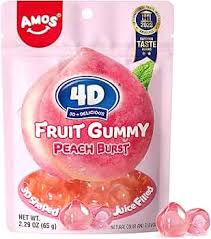 (S6 - 07) Box - CHINA - Amos 4D Fruit Gummy - Peach Burst Sub Bag 6oz(170g) x 12 Units - SugarMarket.ca