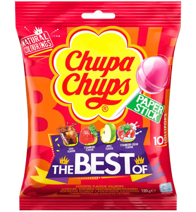 (S6 - 08) Box - Chupa Chups - The Best of Assorted (10 Pack) Peg Bag - 4.2oz (120g) x 12 Units - SugarMarket.ca