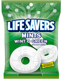 (S6 - 08) Box - Mexico - Peg Bag - Lifesavers - Wint - O - Green 6.25 oz (177g) x 12 Units - SugarMarket.ca