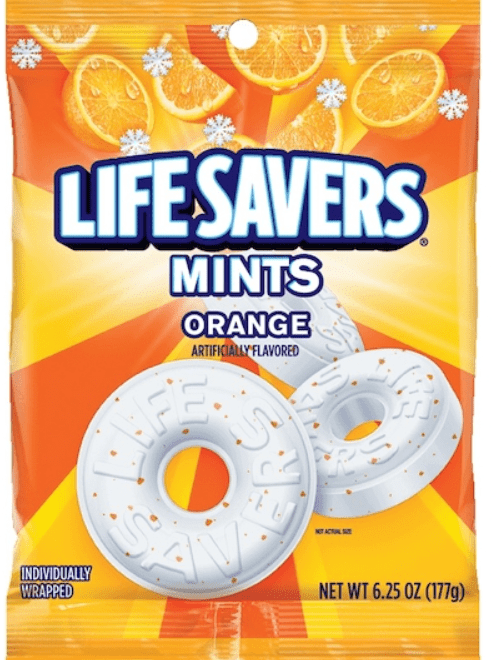 (S6 - 08)Box - US - Peg Bag - Lifesavers - Orange Mints 6.25oz (177g) x 12 Units - SugarMarket.ca