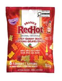 (S6 - 10) Box - Huer - Franks Red Hot Gummy Bears Peg Bag - 100g X 15 Units - SugarMarket.ca