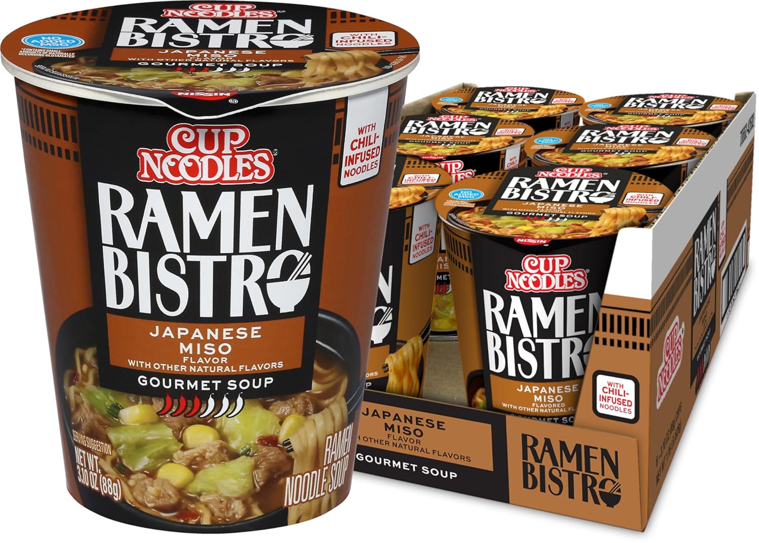 (S6 - 12) Box - US - Nissin Cup Noodles - RAMEN BISTRO Noodles - JAPANESE MISO Flavor 3.1 oz (88g) x 6 Units - SugarMarket.ca