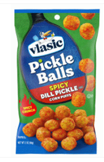 (S6 - 12) Box - VLASIC Spicy Dill Pickle Corn Puff Snacks Peg Bag - 2oz(57g) x 12 Units - SugarMarket.ca