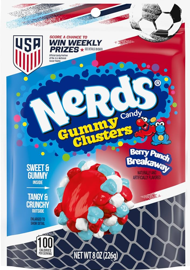 (S6 - 14) Box - World Cup - USA Breakaway - Nerds Gummy Clusters - Berry Punch Rush SUB Bag - 8oz (227g) x 6 Units - SugarMarket.ca