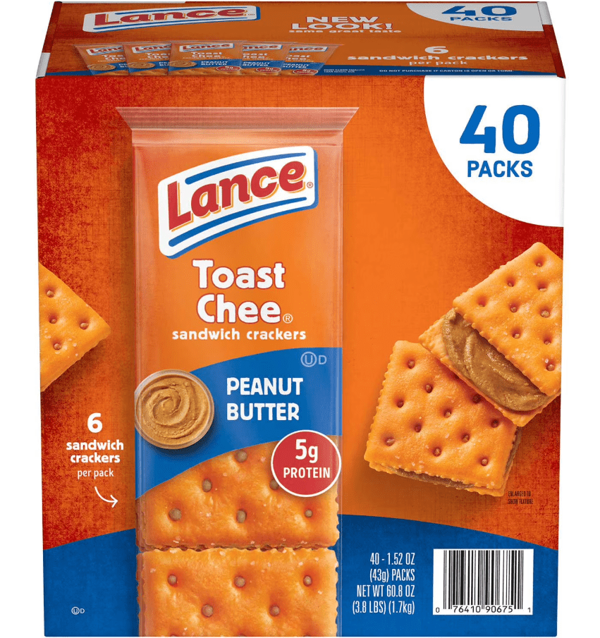 (S7 - 02)Box - Crackers - Lance ToastChee Peanut Butter Crackers (40 Pack) 60.8oz (1.7Kg) x 1 Box (6 Sandwich Crackers per pack) - SugarMarket.ca
