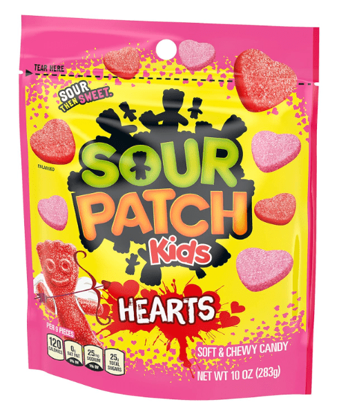 (S7 - 04) Box - Valentine - Sour Patch Kids Candy Hearts SUB Bag - 10oz (283g) x 6 Bags - SugarMarket.ca
