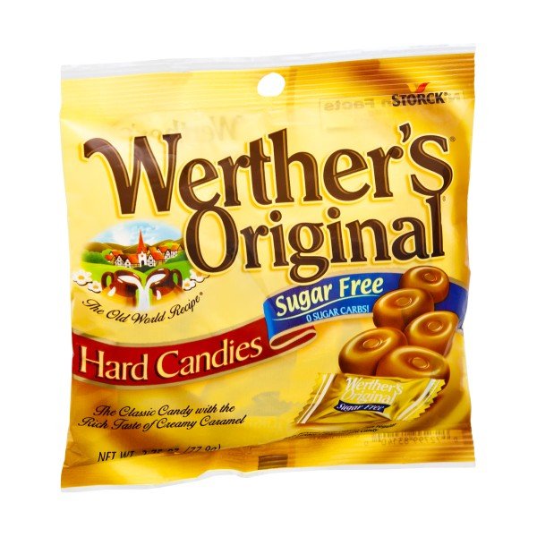 (S7 - 06) Box - GERMANY - Sugar Free - Stork Werther Original Caramel Peg Bag 2.75 oz 12 units - SugarMarket.ca