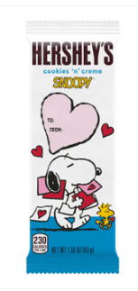 (S8 - 03) Box - Valentine - HERSHEY Cookies n Creme Snoopy & Friends Standard Bar - 1.55oz (44g) x 36 Units - SugarMarket.ca