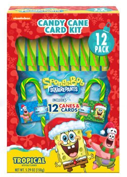 (S8 - 07) Xmas - Flix Spongebob 12PK Tropical Candy Cane & Card Box - 5.29oz (150g) x 1 Unit - SugarMarket.ca