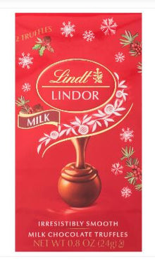 (S8 - 08) Box - Xmas - Lindor Holiday Mini Milk Chocolate Truffles 0.8 oz(23g) x 24 Units - SugarMarket.ca