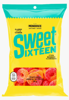 (S9 - 04) Box - SWEET SIXTEEN - PEACH RINGS 135g x 6 units - SugarMarket.ca