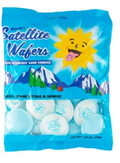 (S6-07) Box - BELGIUM - Peg Bag - SATELLITE Blue Raspberry  Wafers with Tongue Tattoo 1.27oz(36g) x 12 Units - SugarMarket.ca