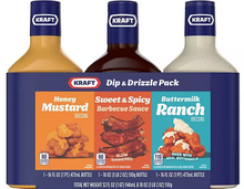 (S5-09) CASE - SAUCE - Kraft Dip and Drizzle Sauce 3 pk 50oz  x 1 Unit (16oz Honey Mustard x 1 unit, 16oz Buttermilk Ranch x1 Unit, 18oz Sweet & Spicy Barbecue x 1 Unit)