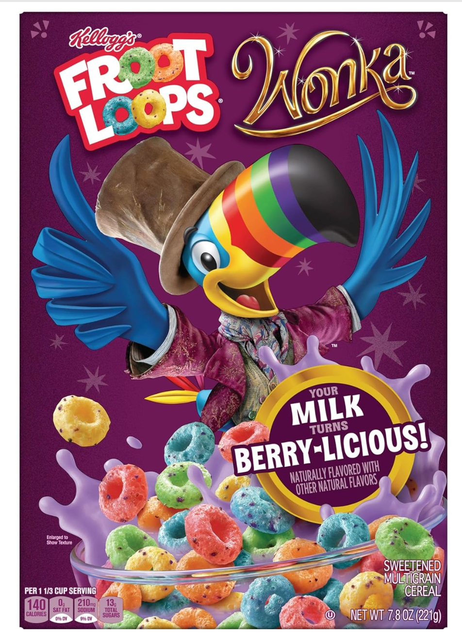 Cereal - Froot Loops Cocoa Krispies Willy Wonka Berry-Licious 7.8oz (221g) x 1 Unit (Boxes with minor damage due to shipping)