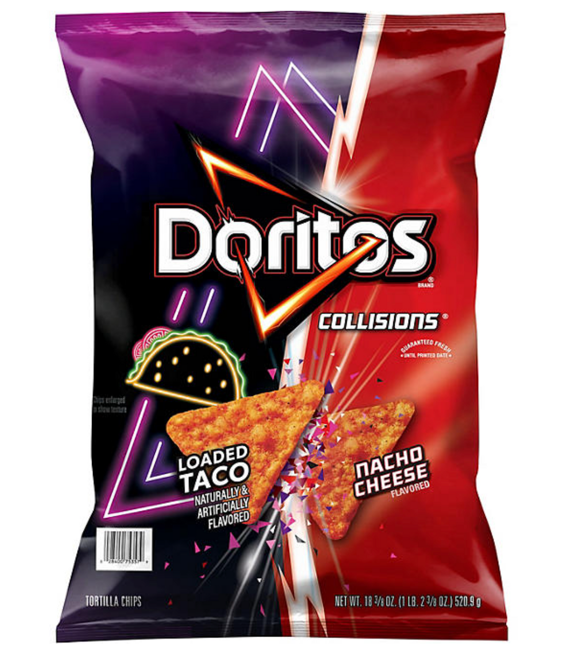 (S1-02) SINGLE - CHIPS - Doritos Collisions - Loaded Taco and Nacho Cheese 18.375oz (520.9g) x 1 Bag  (chips bags may be deflated during shipping)