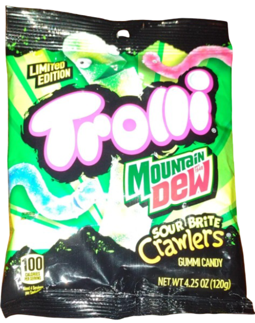 (S1-06)  Trolli Peg Bag - LE Sour Mountain Dew Crawlers 4.25oz(120g) x 12 Units