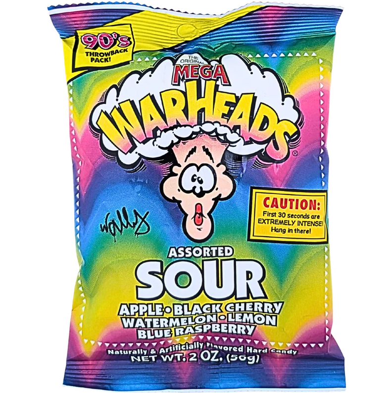 (S1-08) Mexico - Peg Bag - Warheads Extreme Sour Hard Candy 2 oz x 12 Units
