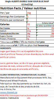 (S10) - Label - Alberts - Bubble Gum - Sour Blue Raspberry x 0.52oz (15g) x 12 units