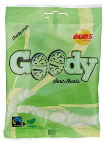 (S5-08) Single - Bubs - Goody - Sour Ovals (Fruity Pear) - Peg Bag 90g x 1 unit